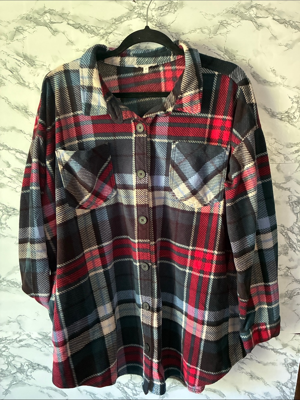 Maurices 2X Red, Black & Blue Plaid Button-Down Shirt